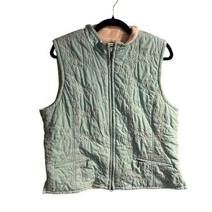 Croft & Barrow Womens XL Blue‎ White Embroidered Fleece Lined Full Zip Vest